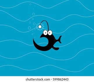 Illustration of swimming fish. Fun cartoon vector background