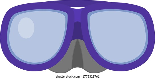 Illustration of swimming goggles in violet. Recreational item.