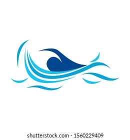Illustration of swimming logo design isolated on white background.
