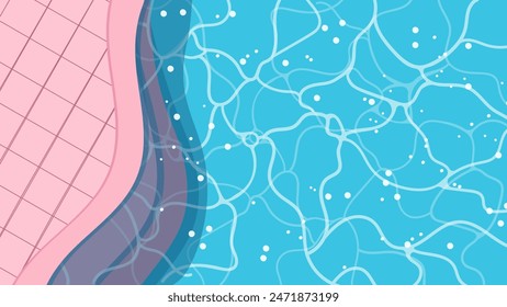 Illustration of a Swimming pool clear blue water with bubbles and pink tiles. Poolside Summer holiday, recreation background. Vector illustration