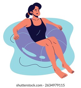 Illustration of an Swimming Pool Sitting and Relaxing Cartoon Character