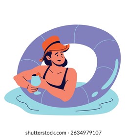 Ilustração de um Relaxamento de Natação e bebida Piscina Caráter de Desenho Animado
