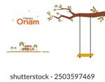 Illustration of a swing hanging on a tree in the outdoor. Concept for Onam festival