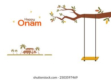 Ilustración de un columpio colgando de un árbol al aire libre. Concepto para el festival Onam