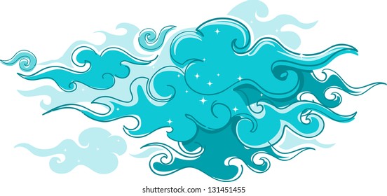 Illustration of Swirly Blue Clouds with sparkling stars