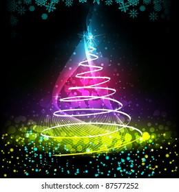 illustration of swirly christmas tree on colorful background