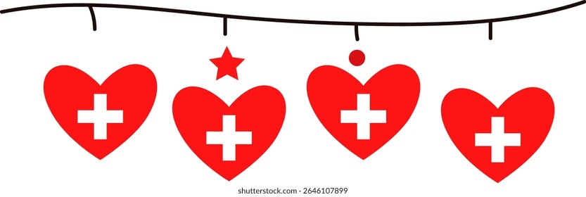 illustration Swiss festive paper garland. Swiss national day. Vector cartoon illustration for greeting card, banner, poster.