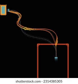 ilustración de un conmutador en un fondo negro.  velocidad de transferencia de datos desde el chip de procesamiento. Ilustración de la tecnología de transferencia rápida de datos en el mundo de la comunicación.