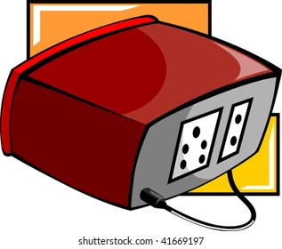 Illustration of Switches and plug on a brown switch board	