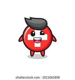 illustration of an switzerland flag badge character with awkward poses , cute style design for t shirt, sticker, logo element