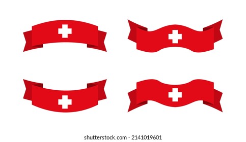 illustration of a switzerland flag with a ribbon style. switzerland flag vector set.