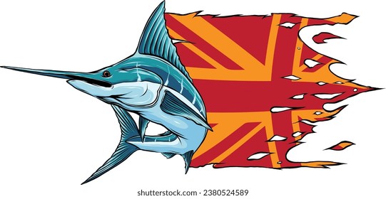 illustration of sword fish wirh british flag