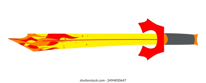 An illustration of a sword with a flame design in stunning bright colors.