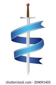 Illustration of a sword with a ribbon