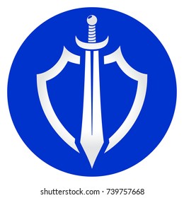 Illustration of sword and shield circle icon