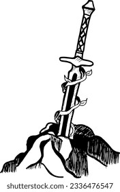 illustration of a sword stuck in a rock