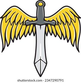 illustration sword with winged vector logo