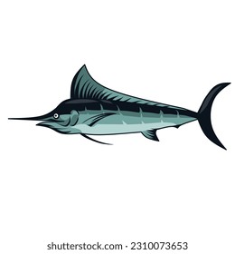 illustration of a swordfish with line art and coloring that fits perfectly on a white background