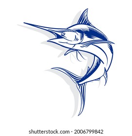 Illustration of Swordfish for logo and branding element monochrome