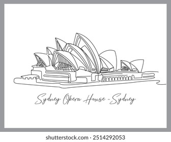 ilustração da Ópera de Sydney, Austrália. Ilustração em estilo linear sobre fundo branco.