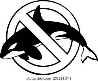 illustration of symbol of ban orca whale vector icon isolated on white background