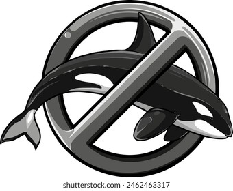 illustration of symbol of ban orca whale vector icon isolated on white background