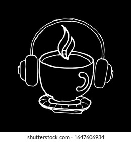 illustration and symbol of coffee music and coffee cups, black and white.