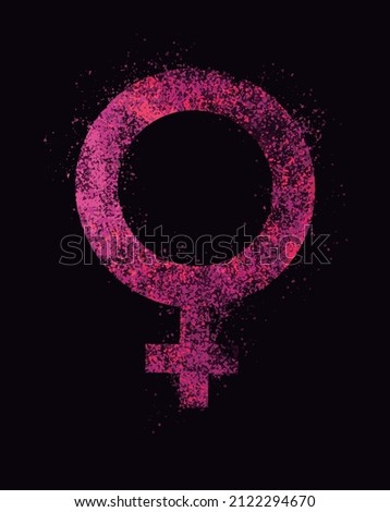 Illustration of the symbol of the female gender. Splashed effect on black background. Icon of the woman's symbol. 