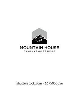 Illustration of a symbol of a house that is made modern, clean and elegant in which there is a high mountain.