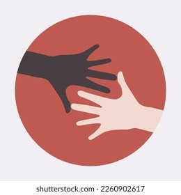 Illustration symbol isolated vector of two hands reached each other black and red color in red circle, symbolize teamwork, togetherness, vote, care, help, charity, love, comunication