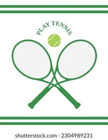 Illustration symbol logo of tennis equipment racket and ball set in green color, modern and simple style. Tennis is a sport played using racquetball.