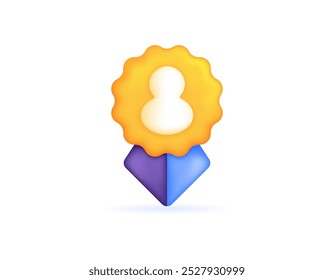 illustration of symbol of person on a medal. concept of award and achievement. premium account or VIP customer. special user sign. priority member and superstar. symbol or icon. minimalist 3d style