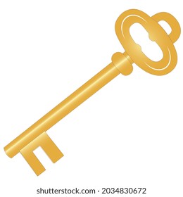 Illustration of symbolic golden key Isolated on white background