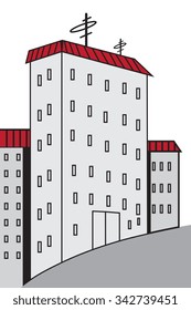 Illustration of symbolic high-rise buildings on a white background
