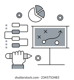 Illustration symbolize the process of strategizing, planning, and analyzing data to make informed decisions. Fully Editable.