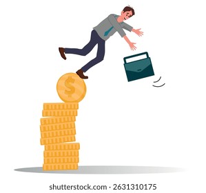 Ilustração que simboliza falência, perda de dinheiro, endividamento crescente e falta financeira, transmitindo luta econômica.