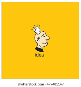Illustration symbolizing a person who has a new idea. A man with a light bulb.