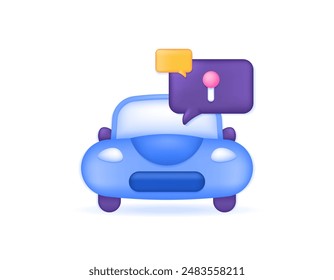 illustration of symbols of cars, locations, and chat dialogue. symbol or icon. vehicle GPS concept. car position tracker. order a taxi car online. minimalist 3d style design. graphic elements