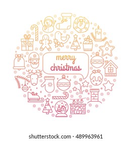 Illustration of symbols christmas items icon. Xmas concept made in line style vector. Illustration for poster and header, banner, icons and other flat design web elements