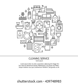 Illustration of symbols cleaning items icon. Cleaning service concept made in line style vector. Illustration for poster and header, banner, icons and other flat design web elements