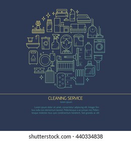 Illustration of symbols cleaning items icon. Cleaning service concept made in line style vector. Illustration for poster and header, banner, icons and other flat design web elements