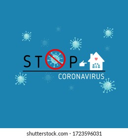 Illustration of symbols or logo, The concept of preventing Covid-19 or Coronavirus by stopping at home.