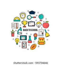 Illustration of symbols school items icon. Back to school concept made in line style vector. Illustration for poster and header, banner, icons and other flat design web elements