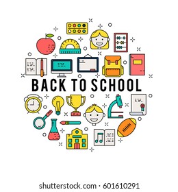 Illustration of symbols school items icon. Back to school concept made in line style vector. Illustration for poster and header, banner, icons and other flat design web elements