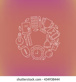 Illustration of symbols school objects and college items. Education and learning concept made in line style vector. Illustration for poster and header, banner, icons and other flat design web elements