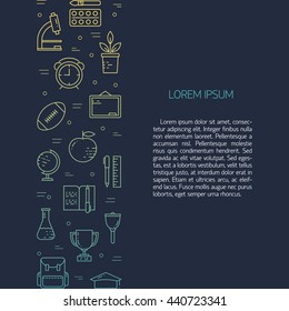Illustration of symbols school objects and college items. Education and learning concept made in line style vector. Illustration for poster and header, banner, icons and other flat design web elements