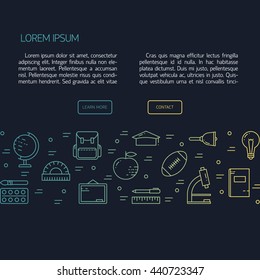 Illustration of symbols school objects and college items. Education and learning concept made in line style vector. Illustration for poster and header, banner, icons and other flat design web elements
