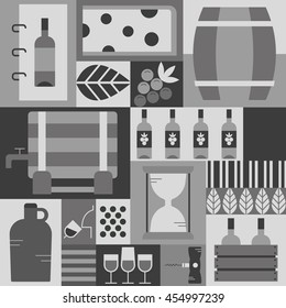 Illustration of symbols winemaker objects. Wine concept made in flat style vector. Illustration for poster and header, banner and other flat design web elements