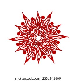 Illustration of a symmetrical flower in dark red color. Over white background.
