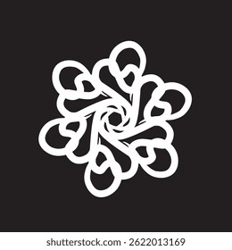 Illustration of a symmetrical spiral pattern with intertwined loops in white over a dark background, showing harmony and balance in design.